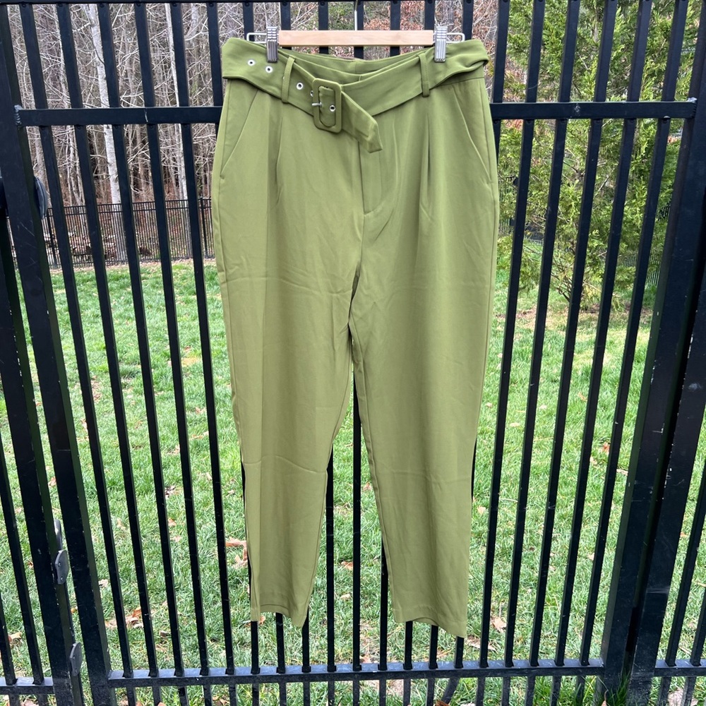 JASON WU Olive Green Pleated Belted Trousers Women’s 10 NWT NEW